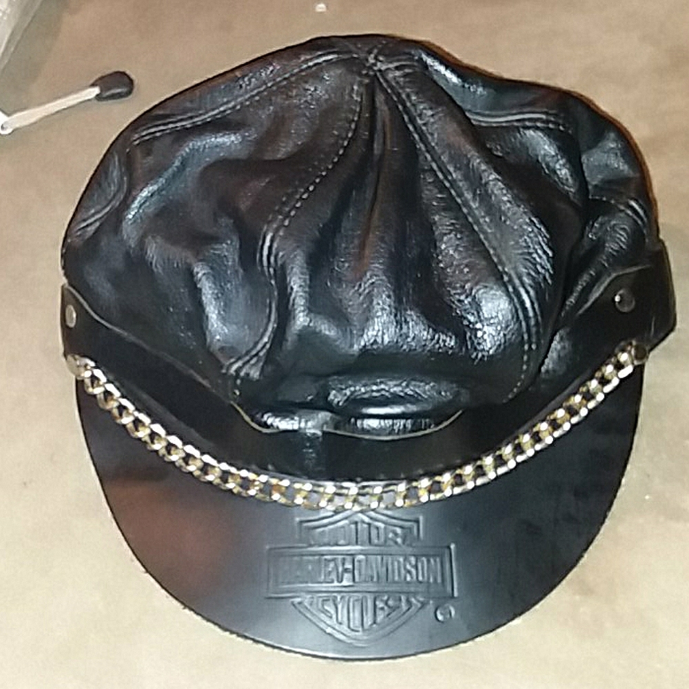Vintage genuine leather Harley Davidson biker hat